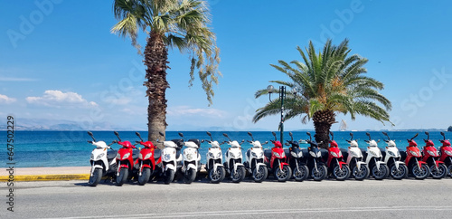 Canvas Print motorbikes scooter for rent beside sea for holidays and tourists