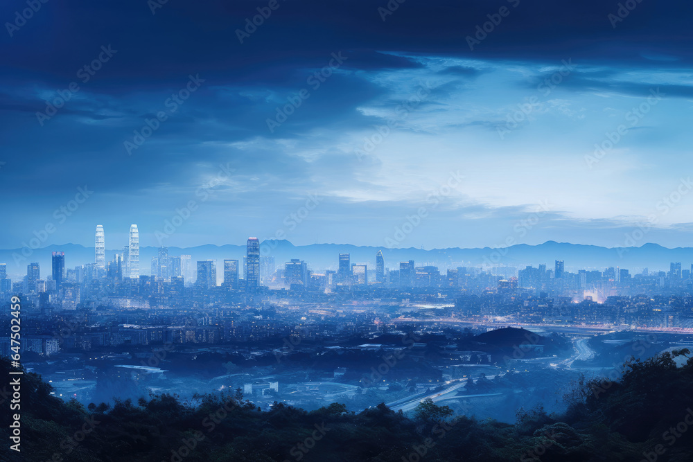 A breathtaking cityscape at night from a scenic hilltop viewpoint