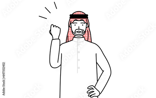ガッツポーズをするイスラムのシニア男性