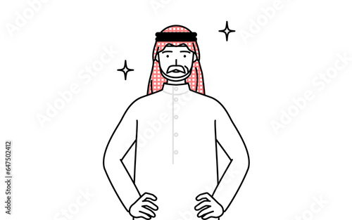 両手を腰に当てたイスラムのシニア男性