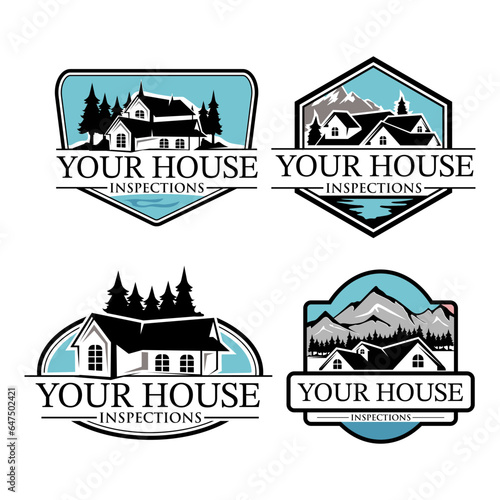House and mountain logo design template. House inspector classic logo design for realtor.