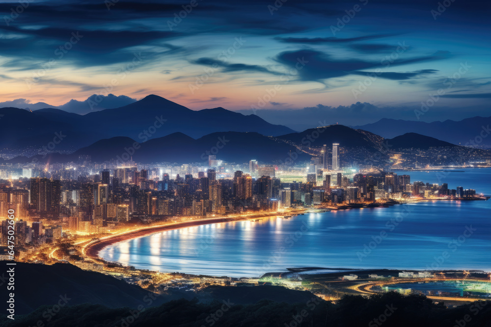 Fototapeta premium A bustling city skyline by the waterfront