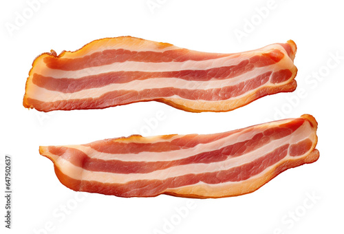 Two slices of bacon isolated on transparent background