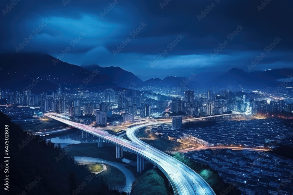 Fototapeta premium A cityscape illuminated at night