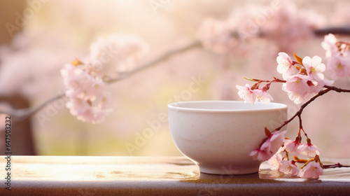 桜の花と湯呑でゆっくり Cherry blossom and green tea. have a break