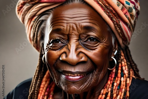A beautiful eighty-year-old black woman with dreadlocks. 