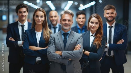 Confidence and success, Happy Group Of Business People Standing in the Office.