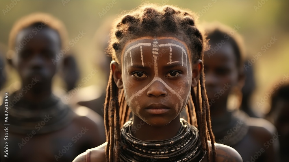 Ethnic groups of Africa, Tribe, kids from a African tribe with cultural tattoos make-up, Culture. Ethnic groups of Africa, Tribe, kids from a African tribe with cultural tattoos make-up, Culture.