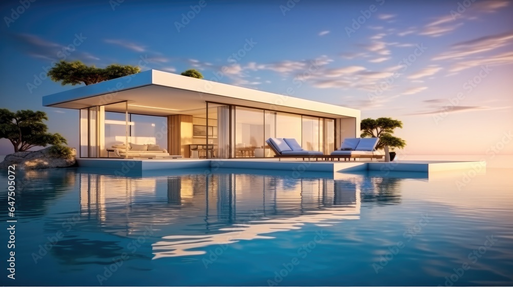 Modern luxury summer villa with swimming pool.