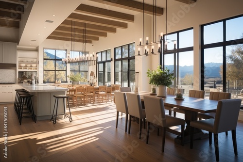 Modern kitchen farmhouse style, Tables and chairs with bar.