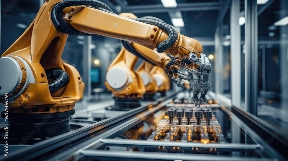 Co-operate robot is working by pick the box to packing in manufacturing factory concept smart warehouse 4.0. Co-operate robot is working by pick the box to packing in manufacturing factory concept smart warehouse 4.0.