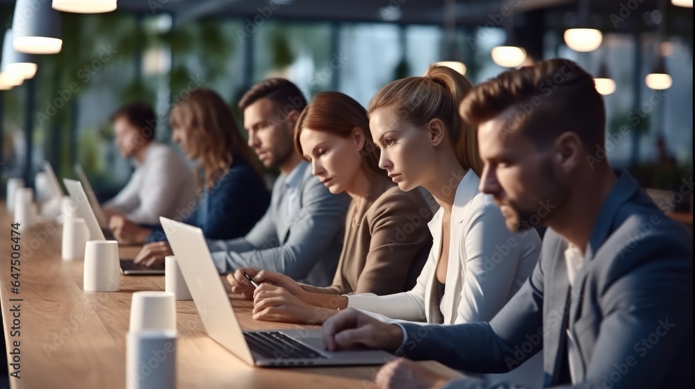 Business people working in a small office. Business people working in a small office.