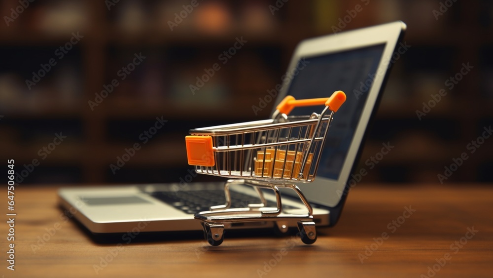 shopping cart with laptop