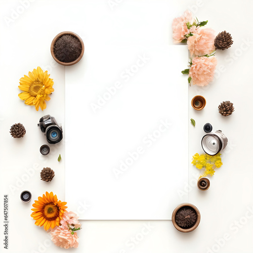 autumn flower flat lay with copy space ai generated