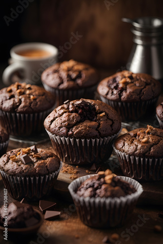 Concept_of_delicious_food_with_chocolate_muffins. Generated by Ai