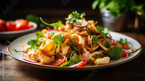 Tofu skin salad: Delicate, translucent tofu sheets delicately draped in a vibrant medley of fresh vegetables, a light and refreshing culinary masterpiece.