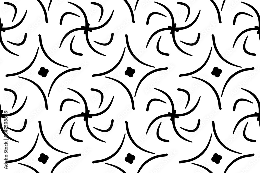 Handwritten black white line abstract wall pattern seamless background