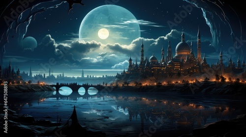 city landscape with moon