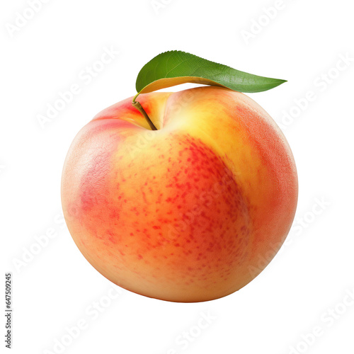 peach with leaf isolated on a transparent background