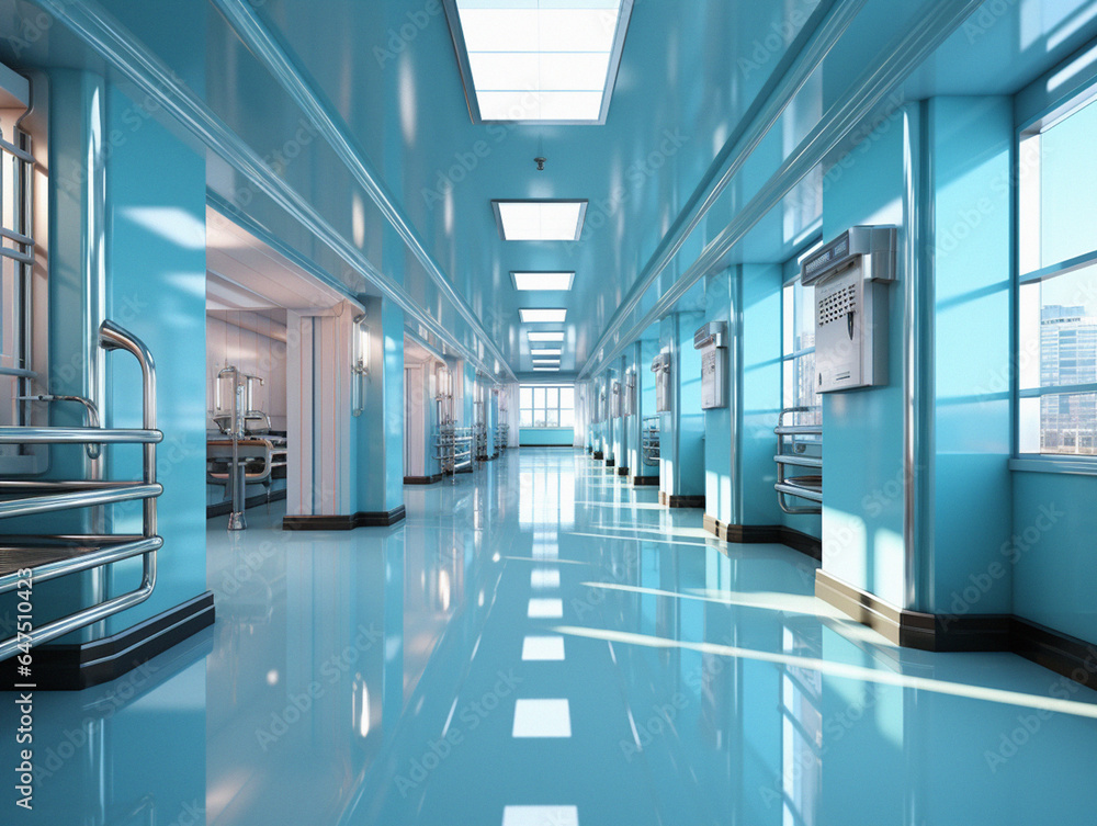 Fototapeta premium Hospital Hallway Reception Clinic - Unfocused Background AI Generated