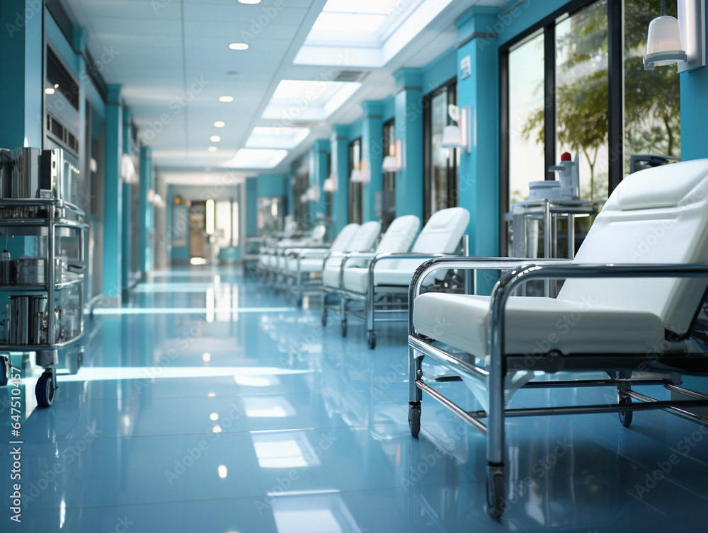 Obraz premium Hospital Hallway Reception Clinic - Unfocused Background AI Generated