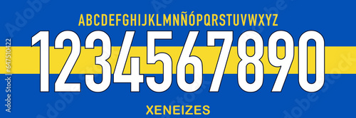font vector team 2000 kit sport style font.retro football font. boca font. Xeneize argentina. sports style letters and numbers for soccer team photo
