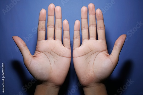 Cyanotic hands or peripheral cyanosis or blue hands at Asian young woman with congenital heart disease, Generative AI photo