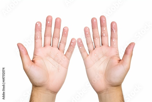 Palmar aspect of sweaty and oily hands. Sweating palms. Isolated on white, Generative AI photo