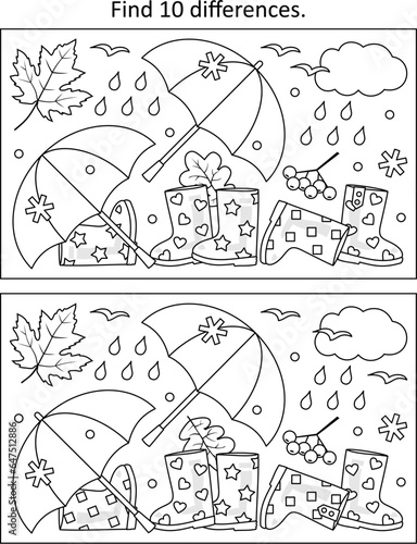 Autumn difference game and coloring page activity
