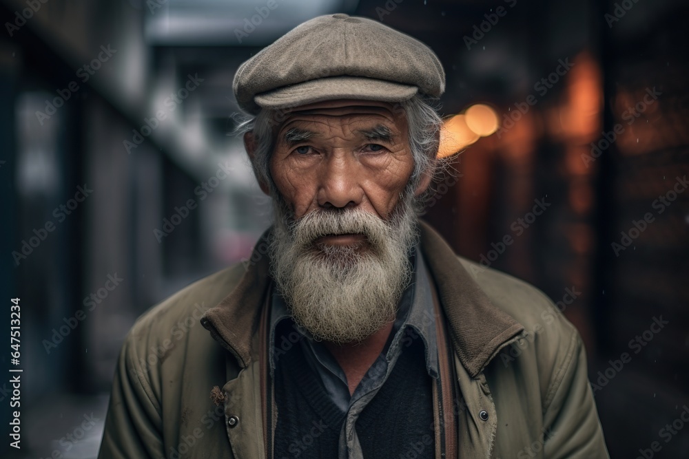 Close-up portrait of A bearded man 70 year old looks at the camera Close-up portrait of A bearded man 70 year old looks at the camera