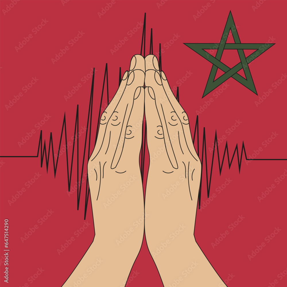 Design Earthquake banner Morocco September 8, 2023. Hands in prayer