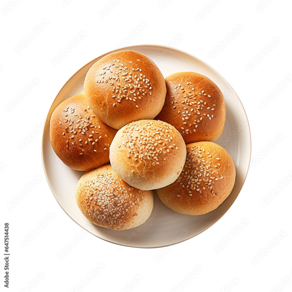 bread rolls on a plate isolated on transparent background Remove png, Clipping Path