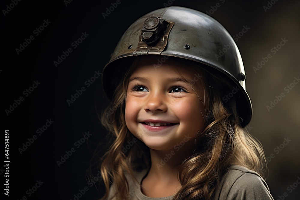 Portrait of a little girl in a military uniform. Studio shot. Portrait of a little girl in a military uniform. Studio shot.