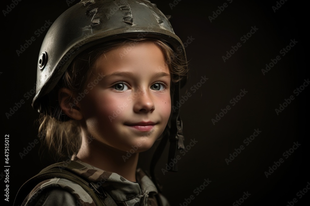 Portrait of a little girl in a military uniform. Studio shot. Portrait of a little girl in a military uniform. Studio shot.