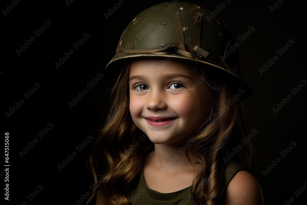 Portrait of a little girl in a military uniform. Studio shot. Portrait of a little girl in a military uniform. Studio shot.