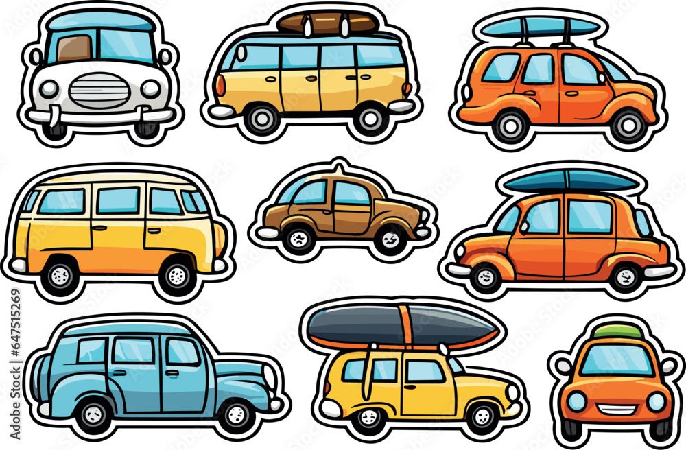 Vintage car stickers and travel car illustration