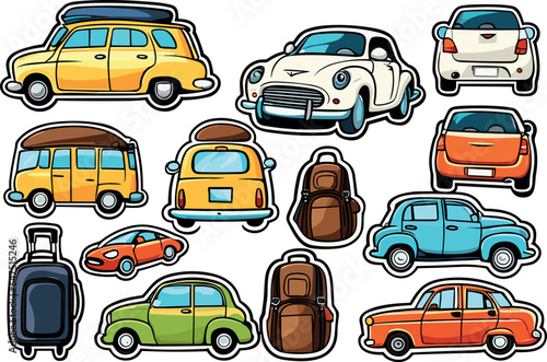 Vintage car stickers and travel car illustration