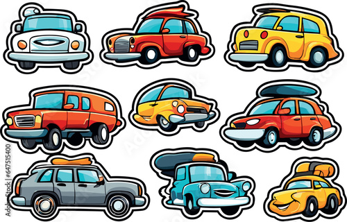 Vintage car stickers and travel car illustration
