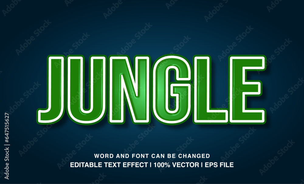 Jungle editable text effect template, 3d bold cartoon glossy typeface, premium vector