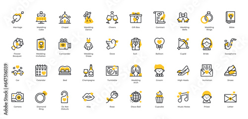 Line Wedding Icons. Editable Stroke
