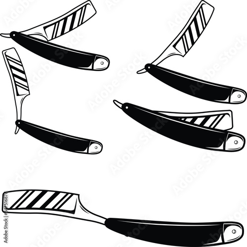Shaving knife tools set. Barbershop elements for logo, label, emblem, sign, badge.	