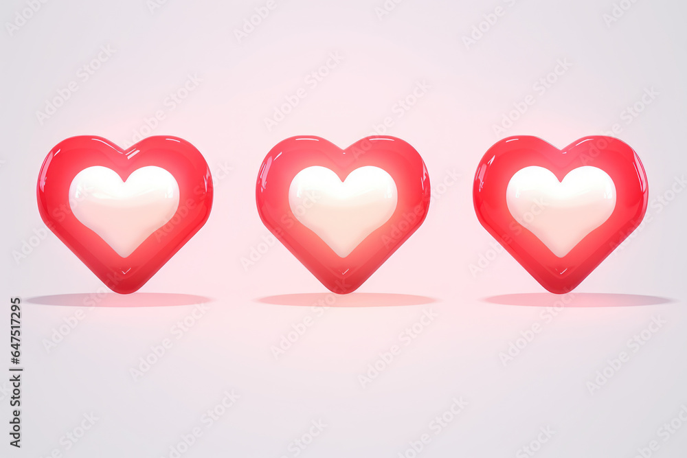 Three red heart-shaped pins arranged in group. Ideal for adding touch of love or romance to any project or design.
