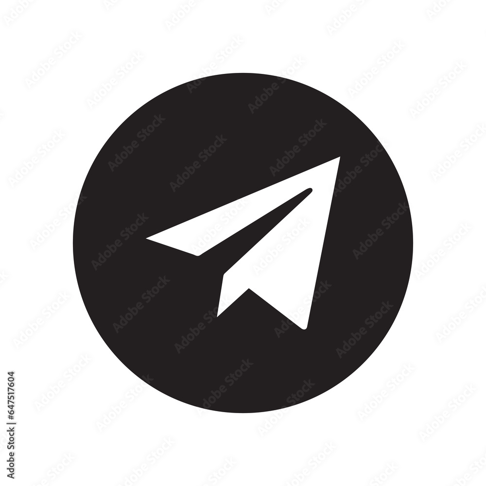 Airplane icon vector. Telegram logo design. Flat Social Media Sign in circle isolated on white background Airplane icon vector. Telegram logo design. Flat Social Media Sign in circle isolated on white background