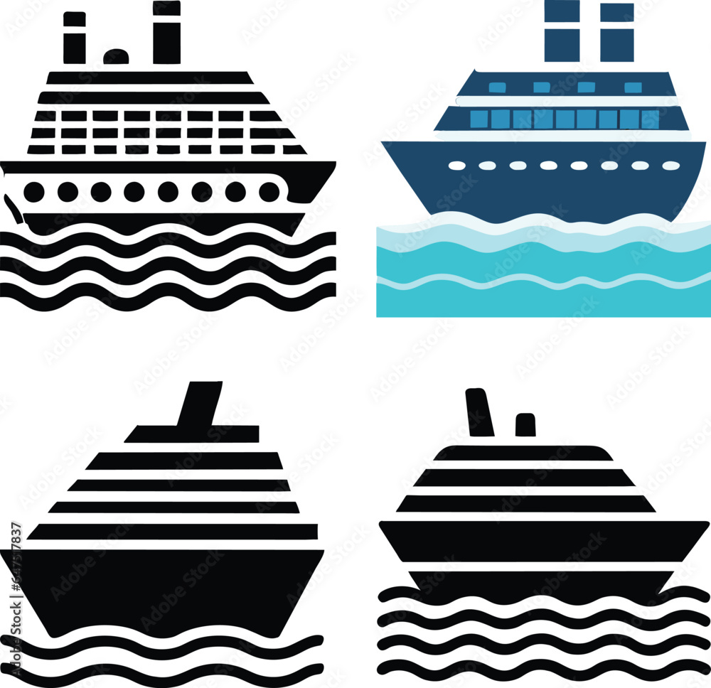 set of cruise ship icon vector