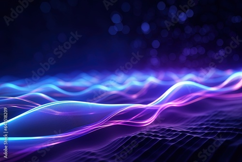 abstract futuristic background with pink blue glowing neon moving high speed wave lines and bokeh lights. Data transfer concept Fantastic wallpaper © AKKA