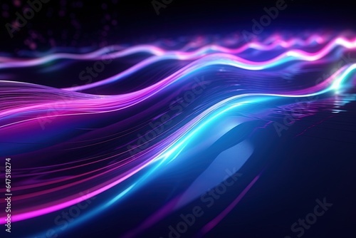 abstract futuristic background with pink blue glowing neon moving high speed wave lines and bokeh lights. Data transfer concept Fantastic wallpaper © AKKA