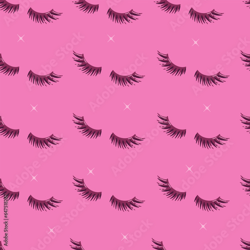 Seamless pattern with long eyelashes on pink background. Simple vector illustration