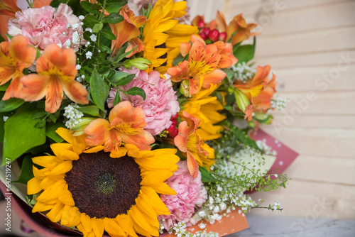Wallpaper Mural Autumn bouquet with garden flowers. Beautiful autumn bouquet in on a wooden table. Colorful carnations and alstroemeria .fresh multicolored flowers in a vase.Knowledge Day.teachers day Torontodigital.ca