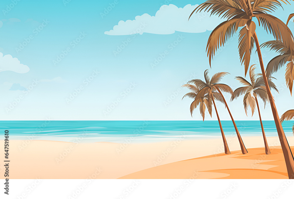 sale banner design with coconut trees on the beach. AI Generated Images
