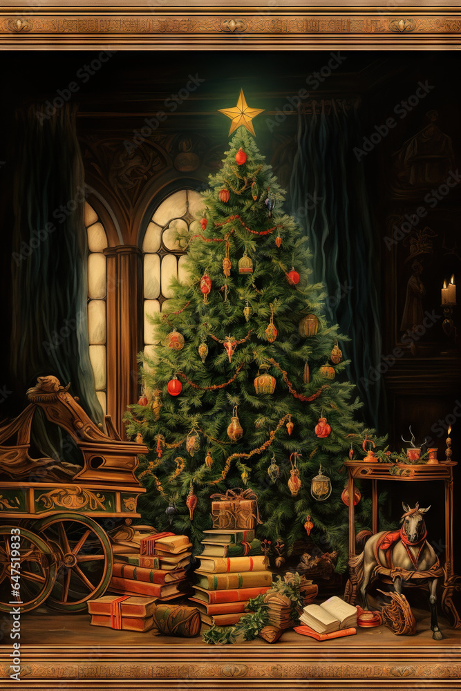 Fototapeta premium Vintage illustration for Christmas oldies art